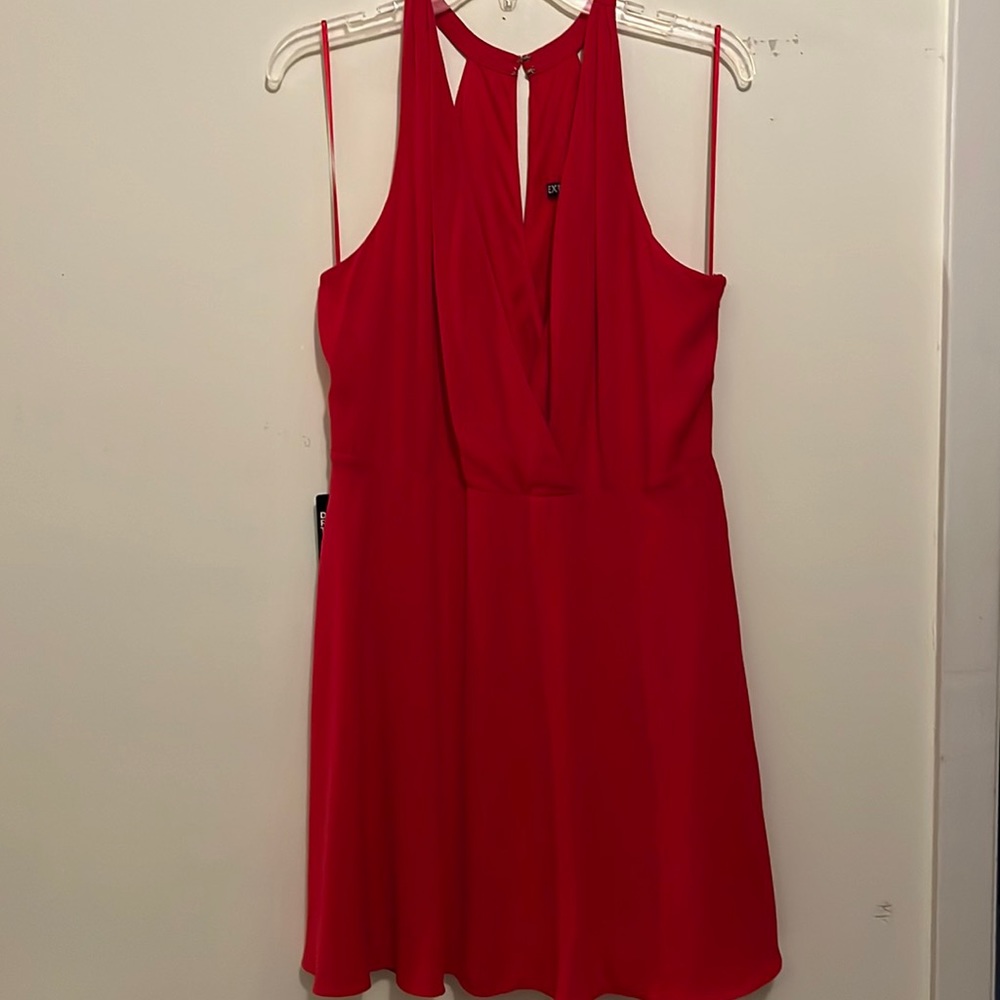 Express red vneck dress with peep hole back size 12